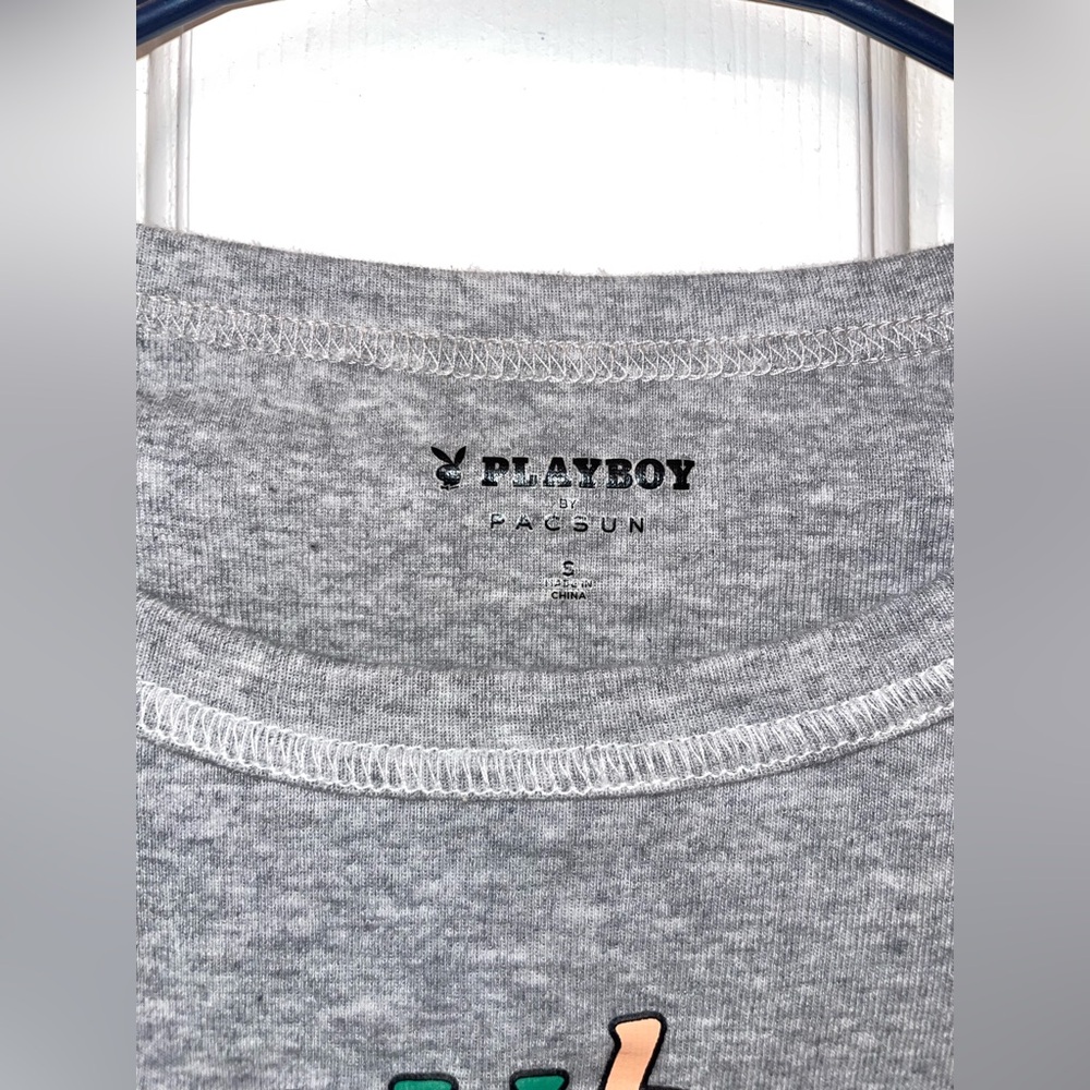 Playboy Pacsun Gray Long Sleeve Crop Top - Picture 3 of 4